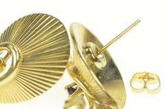 14K Yellow Gold 1960's Sapphire Ornate Grooved Swirl Drop Earrings