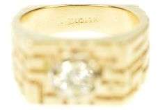 14K Yellow Gold 0.75 Ct Diamond Men's Geometric Statement Ring