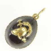 14K Yellow Gold Black Enamel Russian Helmet Soldier Egg Charm/Pendant