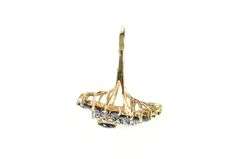 14K Yellow Gold Marquise Natural Sapphire Diamond Swirl Ring