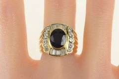 18K Yellow Gold 5.59 Ctw Natural Sapphire Diamond Halo Squared Ring
