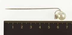 14K White Gold Victorian Pearl Diamond Accent Statement Stick Pin