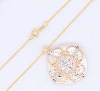 Beautiful Yellow Gold 2 Tone Mop Diamond Cut Pendant with Chain