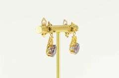 14K Yellow Gold Victorian Amethyst Leaf Dangle Clip Back Earrings