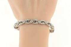 14K White Gold 4.10 Ctw Sapphire Diamond Scalloped Tennis Bracelet