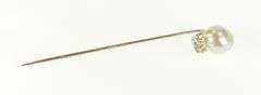 14K White Gold Victorian Pearl Diamond Accent Statement Stick Pin