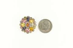 14K Yellow Gold Round Natural Sapphire Diamond Flower Cluster Pendant