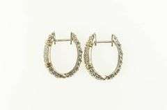 Sterling Silver Two Tone Pave Diamond Oval Hoop Earrings