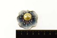 18K Yellow Gold Designer Pearl Diamond Lily Pad Leaf Pendant/Pin