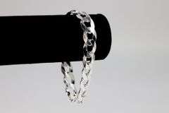 Men's 13mm Solid .925 Sterling Silver Flat Curb Chain Link Italy Bracelet