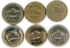 6 Different BU Jefferson Nickels