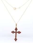 Divine Yellow Gold Garnet Cross Pendant on Chain Necklace
