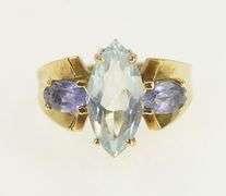 10K Yellow Gold Marquise Blue Topaz Tanzanite Cocktail Ring