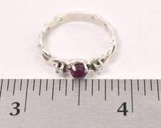 Sterling Silver Red Gemstone and CZ Ring