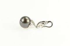 18K White Gold Black Tahitian Pearl 0.75 Ctw Diamond Drop Pendant