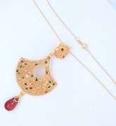 Remarkable 21kt Red and Green Enamel Pendant on Chain with Matching Dangle Earrings