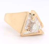 Majestic Yellow Gold Center and Baguette Diamond Triangle Ring