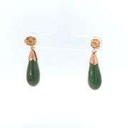10K Yellow Gold Nephrite Tear Drop Dangle Vintage Statement Earrings