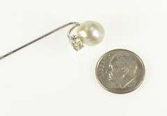 14K White Gold Victorian Pearl Diamond Accent Statement Stick Pin