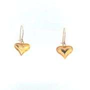 10K Yellow Gold High Relief Striped Heart Love Symbol Dangle Earrings