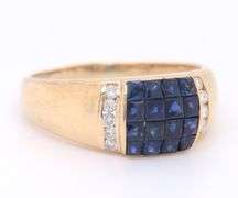 Powerful Yellow Gold Invisible Set Sapphire and Diamond Accent Ring