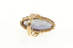 10K Yellow Gold Oval Marquise Amethyst Ornate Cocktail Ring
