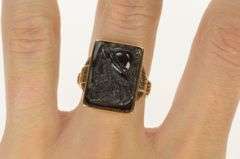 10K Yellow Gold Carved Soldier Black Onyx Cameo Statement Ring
