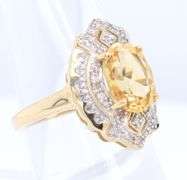 Gorgeous Yellow Gold Oval Yellow Quartz in Diamond Deco Style Setting
