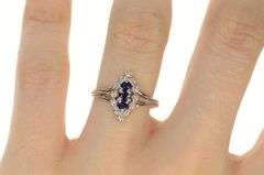 14K White Gold Marquise Sapphire Diamond Halo Cluster Ring