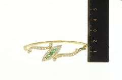 14K Yellow Gold 2.00 Ctw Navette Emerald Diamond Bangle Bracelet
