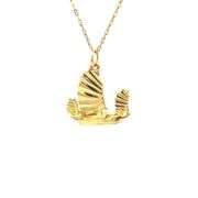 18K Yellow Gold 3D Chinese Sail Boat Ornate Ship Charm/Pendant