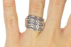 10K White Gold Tiered Wavy Row Tanzanite Diamond Statement Ring