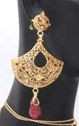 Remarkable 21kt Red and Green Enamel Pendant on Chain with Matching Dangle Earrings