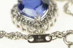 10K White Gold Heart Syn. Sapphire Diamond Halo Chain Necklace