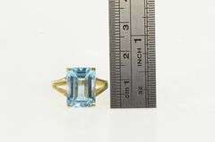 10K Yellow Gold Emerald Cut Blue Topaz Statement Ring