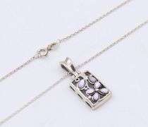 Vintage 925 Sterling Silver Opal Flower Style Pendant on Chain Necklace