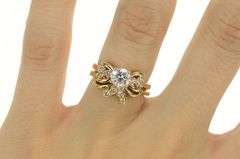14K Yellow Gold 1.09 Ctw Diamond Bow Engagement Bridal Set Ring