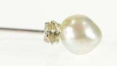 14K White Gold Victorian Pearl Diamond Accent Statement Stick Pin