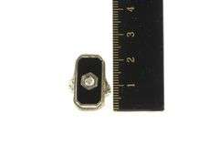 14K White Gold Art Deco Black Onyx Diamond Filigree Ring