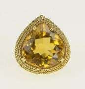 18K Yellow Gold 1960's Pear Citrine Woven Trim Cocktail Ring
