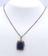 Vintage 925 Sterling Silver Lapis Pendant on Italian Box Chain Necklace