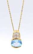 925 Sterling Silver Blue Topaz Pendant on Chain Necklace