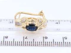 Charming Yellow Gold oval Blue Sapphire and Diamond Earrings