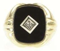 10K Yellow Gold Black Onyx Diamond Overlay Squared Statement Ring