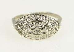 10K White Gold 1950's Diamond Oval Floral Motif Ring