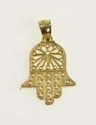 14K Yellow Gold Ornate Filigree Hamsa Protection Symbol Charm/Pendant