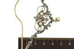 14K Yellow Gold Edwardian Diamond Pearl Scroll Pendant Necklace