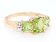 Stunning Yellow Gold 3 Princess Cut Peridot Ring