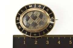 Gold Filled Victorian In Memory Woven Hair Mourning Photo Pin/Brooch