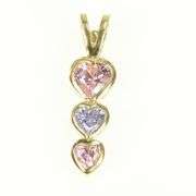 10K Yellow Gold Tiered Heart Pink & Purple Cubic Zirconia Pendant